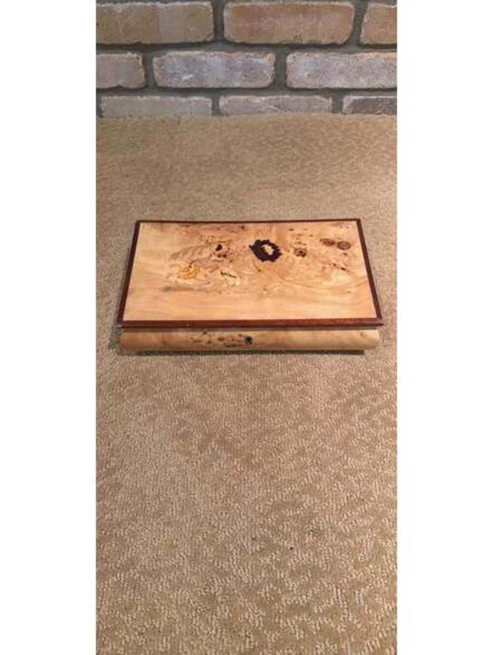 Wooden Jewelry Box with Blue Velvet Interior and Lock Key